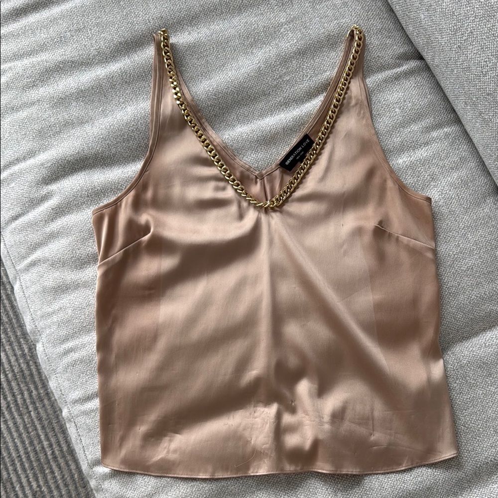 Generation Love Dallas Chain-Detail Satin Top xs gold with nude/beige